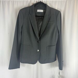 NWT Calvin Klein Women Gray striped 3 button Carrier Blazer Size: 10